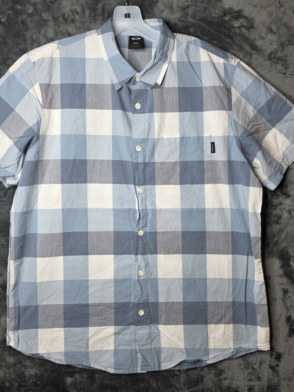 Oakley Light Blue, Navy & White Check Short-Sleeve Button-Down